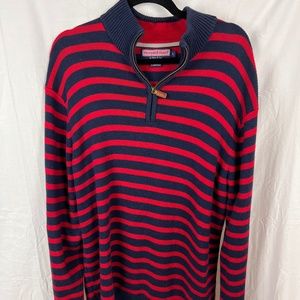 Vineyard Vines By Shep & Ian Red and Navy 1/4 Zip Silk Wool Sweater Size L Mens